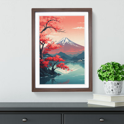 Mount Fuji Art Deco No.2 - Single Picture Frame Print on Wood