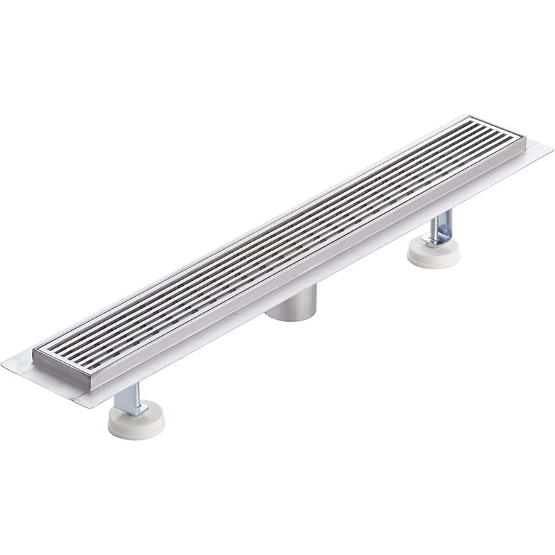 KBFmore Linear Wedge Wire Grate Shower Drain with Removable Hair Catcher and Leveling Feet, 24"