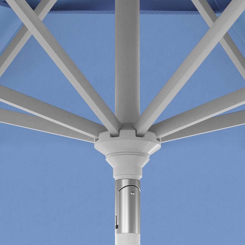 Parasol de patio blanc mat 11 pieds avec manivelle en aluminium à Aruba Sunbrella, Bleu