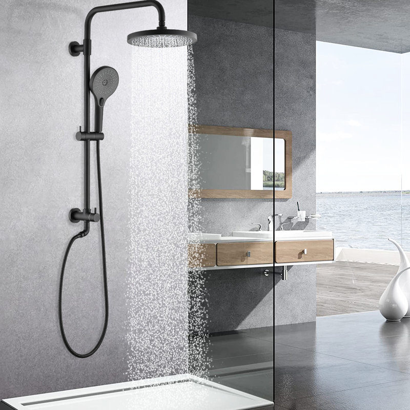 Matte Black Shower Head And Handheld System - 8" Rainfall & 3-setting , Adjustable Slide Bar, To Scratches, Easy Lime Scale Clean, 1.8 Gpm Flow, Wall Mount With Corrosion Resistance, Swivel Spout,
