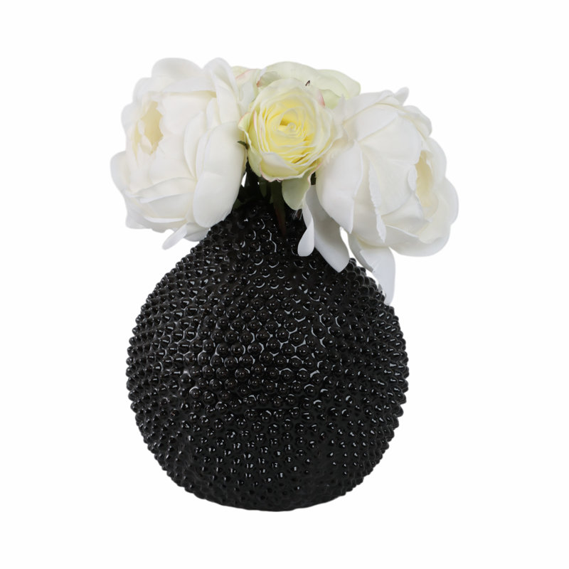 Dugg Textured Ceramic Glam Decorative Vase, Modern Accent for Stylish Display, 8" H x 7.25" W x 7.25" D, Black