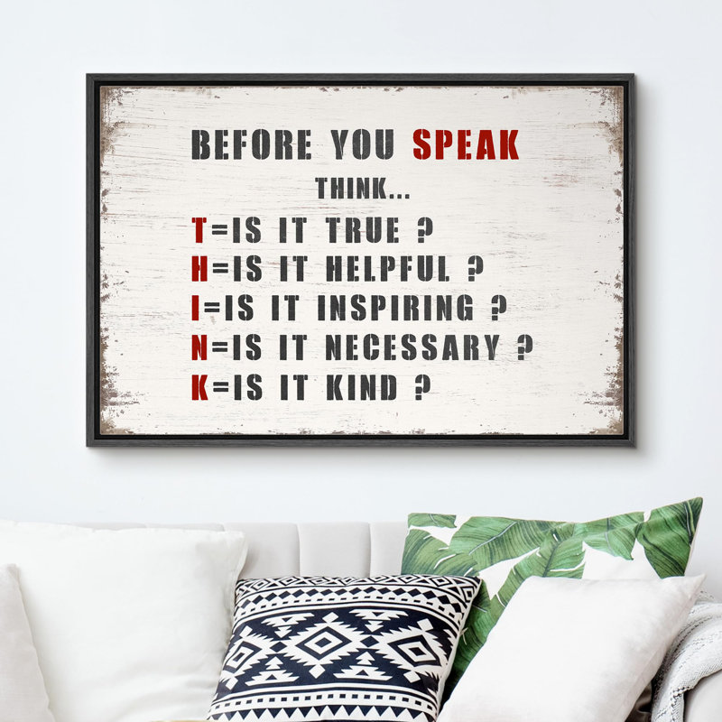 «Think», acronyme sur toile, art textuel, H 24 po x l 36 po x P 1,5 po, Noir