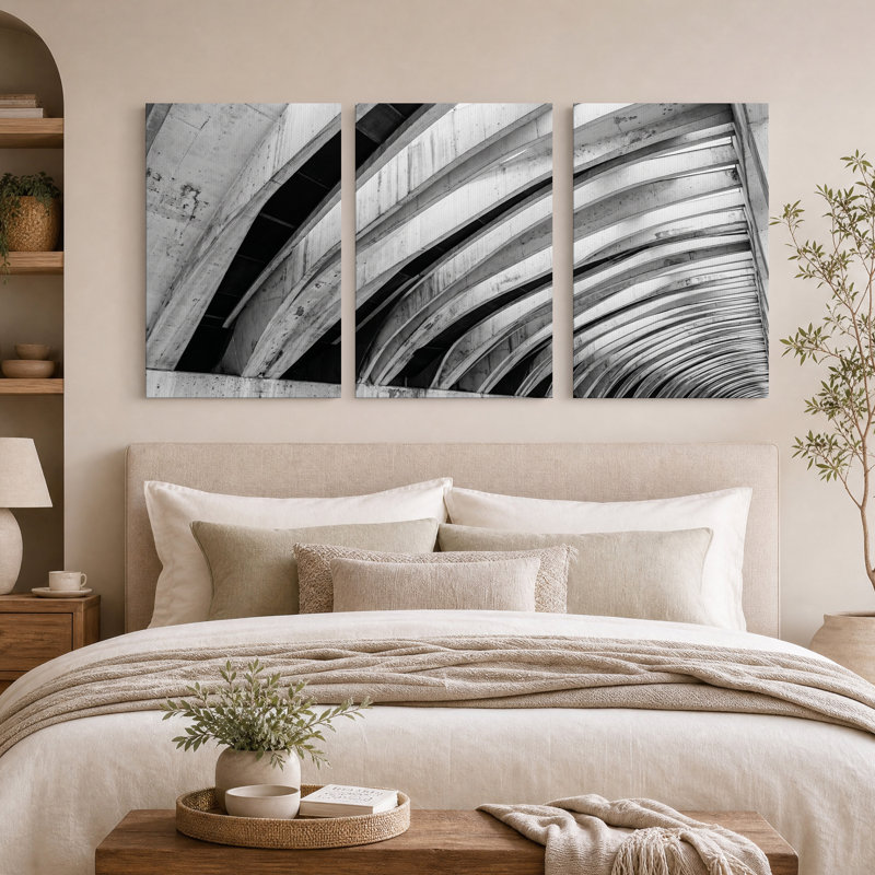 Ensemble de 3 toiles murales représentant des arches en béton incurvées noires et blanches, 30"H x 20"W x 3pcs