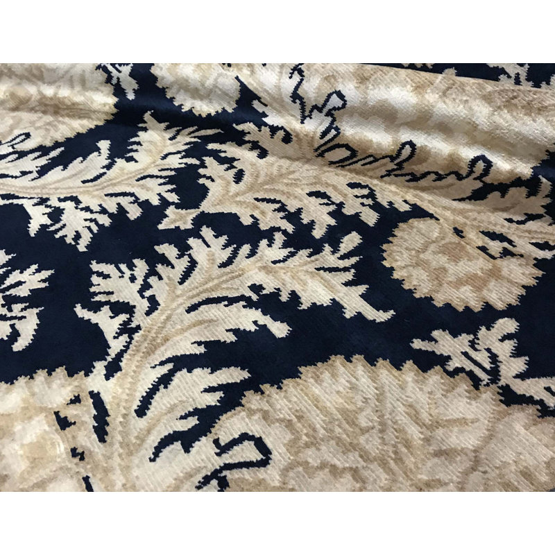 Hand-Knotted High-Quality Navy and Beige Area Rug