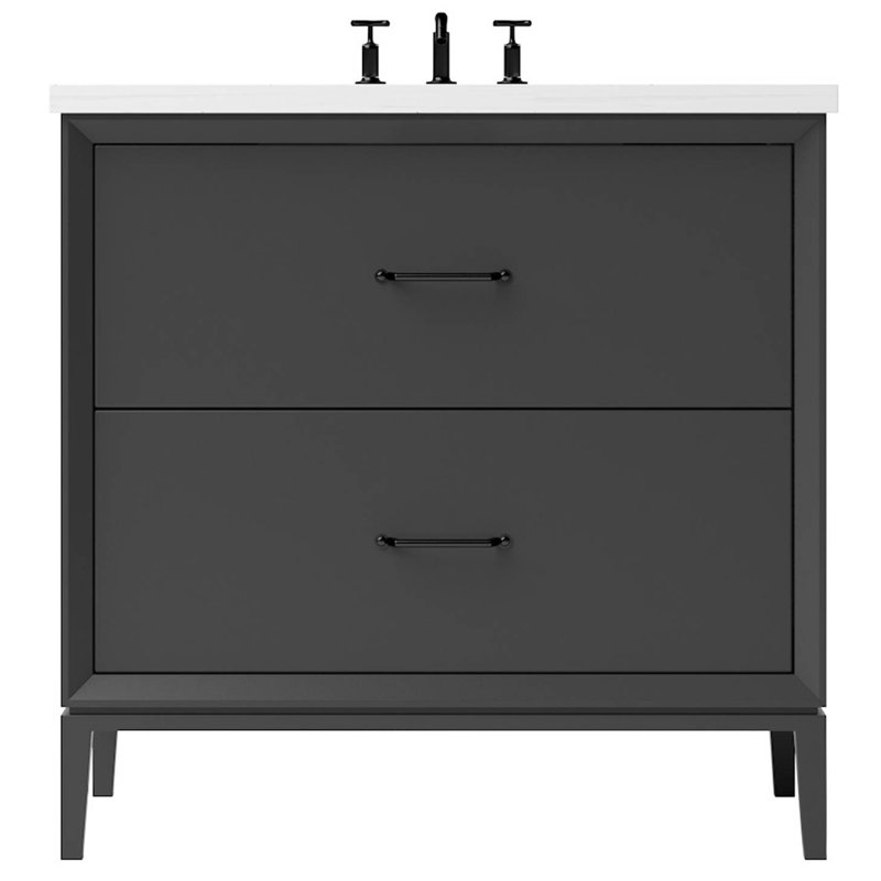 Meuble-lavabo simple à deux tiroirs Alexandra, Noir cassé, Noir mat, 30"