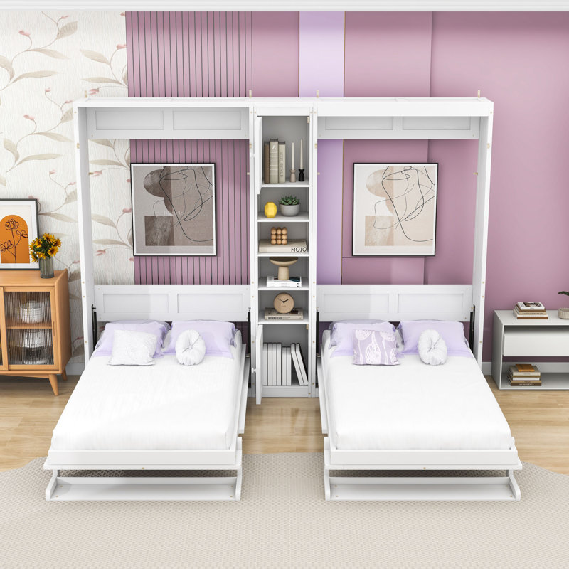 Lit simple et simple avec structure en bois et tablettes, Blanc