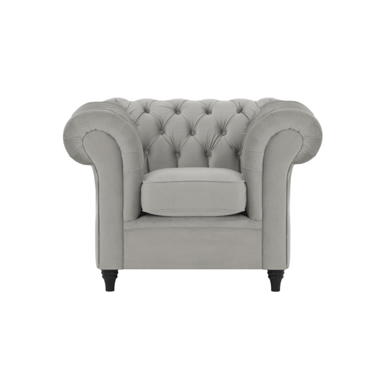 Upholstered Chesterfield Chair, Light Grey