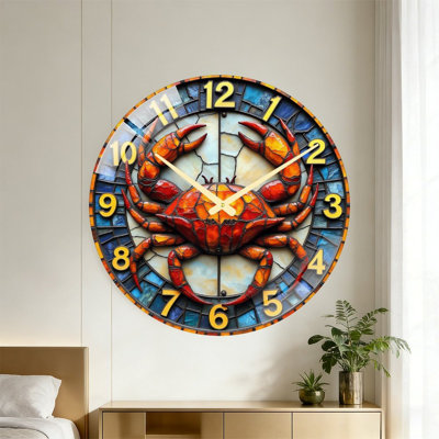 Horloge murale crabe en verre teinté - 24 po