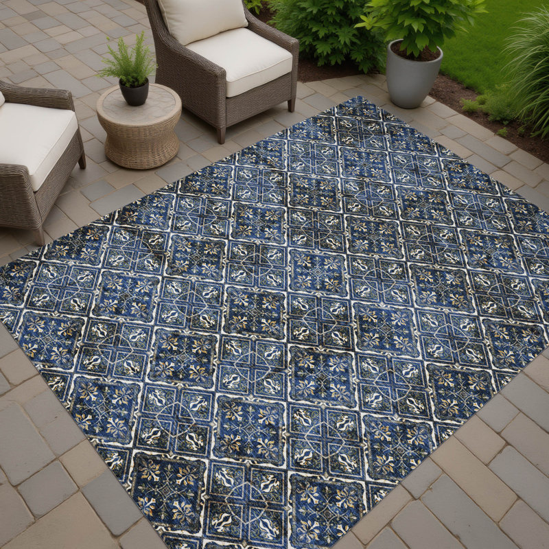 Machine Washable Indoor/Outdoor Chantille ACN2692 Casual Rug, Navy, 10' x 14'