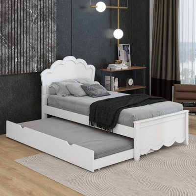 Lit plateforme simple en bois avec tête de lit et lit gigogne