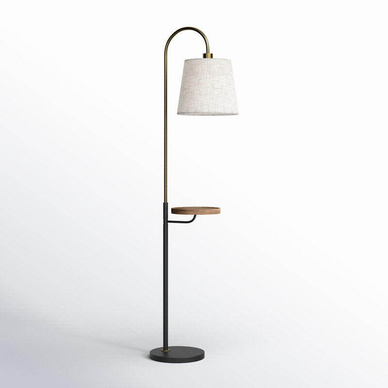 Varuna 65'' Natural/Antique Brass/Black Tray Table Floor Lamp with USB