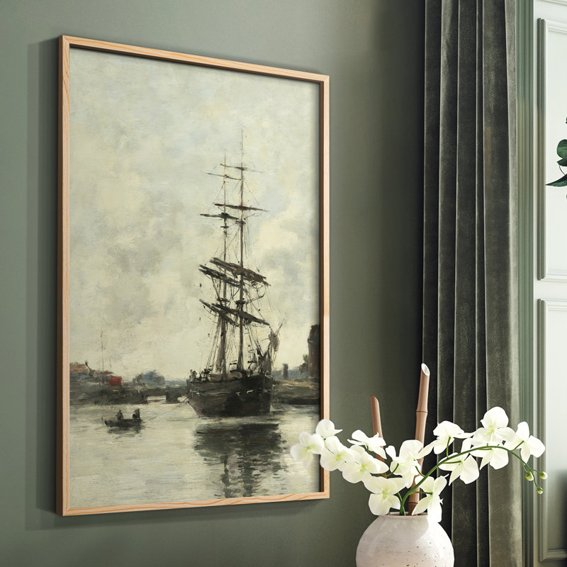 Imprimé nautique rétro XLI, H 10 po x l 8 po, Papier encadré naturel, Pas de tapis