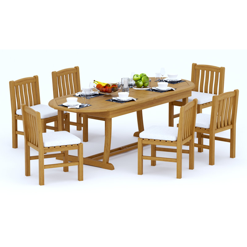 8 Seats 9 Pcs Grade-A Teak Wood Dining Set: 94" Mas Oval Trestle Leg Table And 8 Devon Armless Chairs #11DV2300, 6