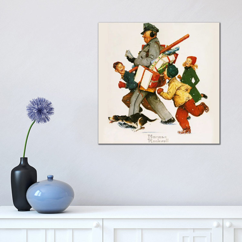 Jolly Postman by Norman Rockwell - Painting on Canvas, 45.72 cm H x 45.72 cm W x 1.91 cm D, Wrapped Canvas