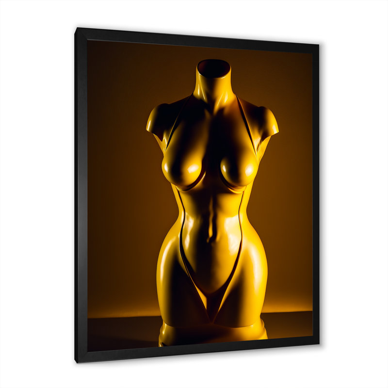 Mannequin de robe d'or élégant II - reproduction sur toile, Impression noire sur toile encadrée, H 20 po x l 12 po x P 1 po