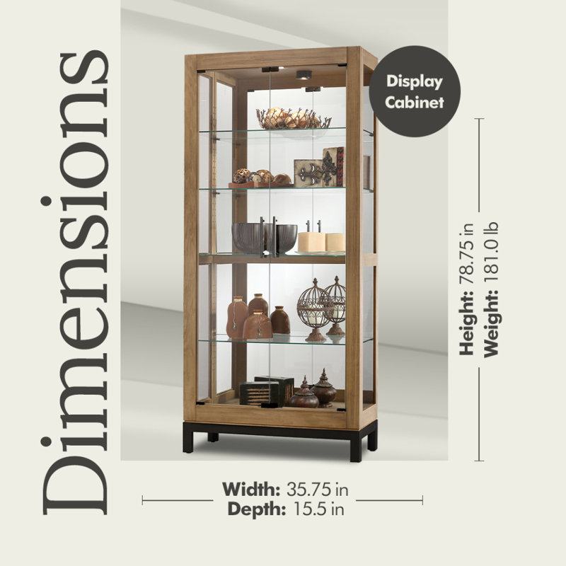 Quinn Lighted Curio Cabinet, Natural Finish