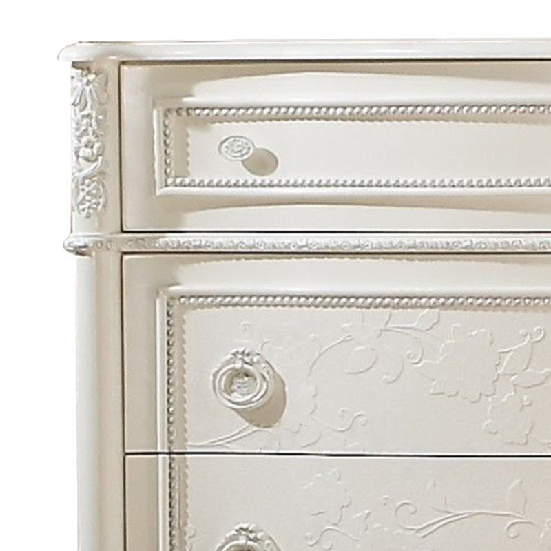 Commode verticale en bois manufacturé avec 5 tiroirs, Beige
