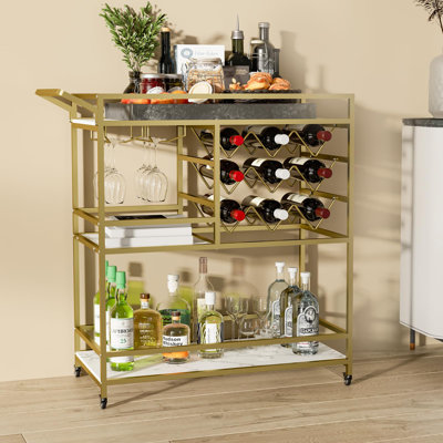 Stamatina 3-Tier Metal Bar Cart with Wine Rack and Glass Storage