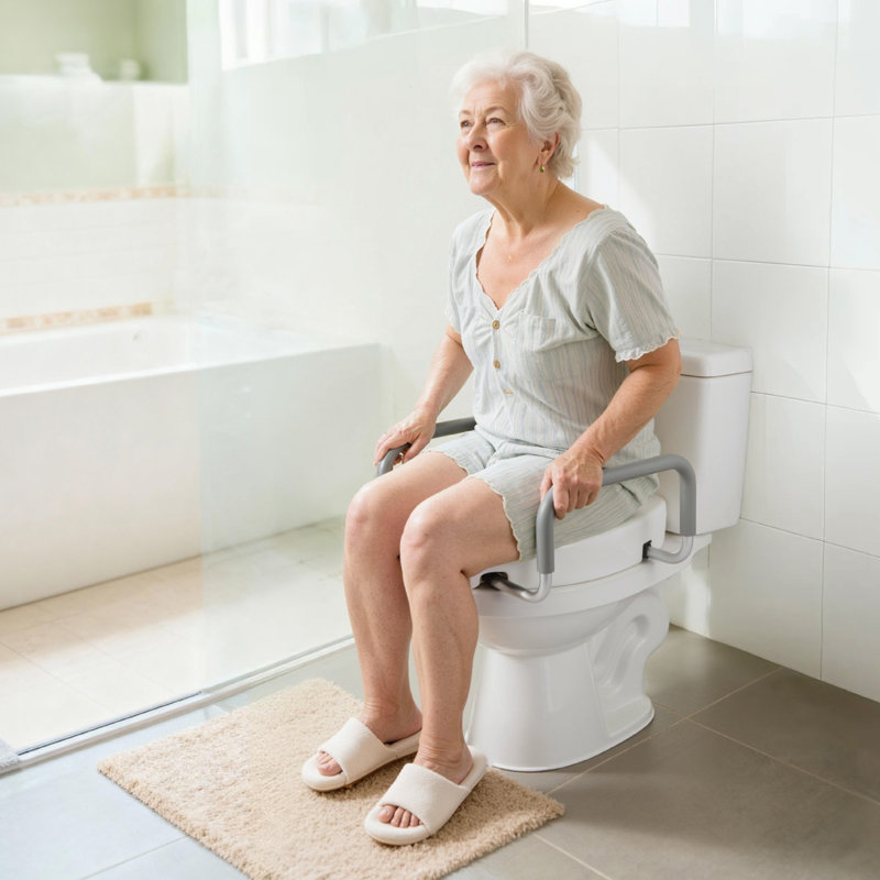 Raised Toilet Seat with Arms, 300 lbs Load Capacity, 3.5-Inch Lift Height, Widened Commode Elevated Toilet Seat Riser with Padded Handles for Seniors, Elderly, Handicap, Disabled, and Adults