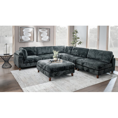 Canapé modulaire symétrique en velours côtelé de 120 po de largeur Chelsea 