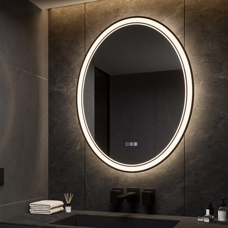 Stylish LED Bathroom Mirror with Dimming and Defogging Options, 36'' x 28'', Oval