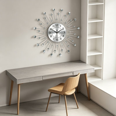 Modern Silent Wall Clock With Crystal Accents For Living Room, Bedroom, Office, And Home Decoration - Battery Operated, Non-Ticking, Durable Metal Design