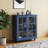 Vintage Blue Minimalist Buffet Cabinet, Modern Wooden Sideboard Storage With Double Glass Doors & Drawer-1843020058
