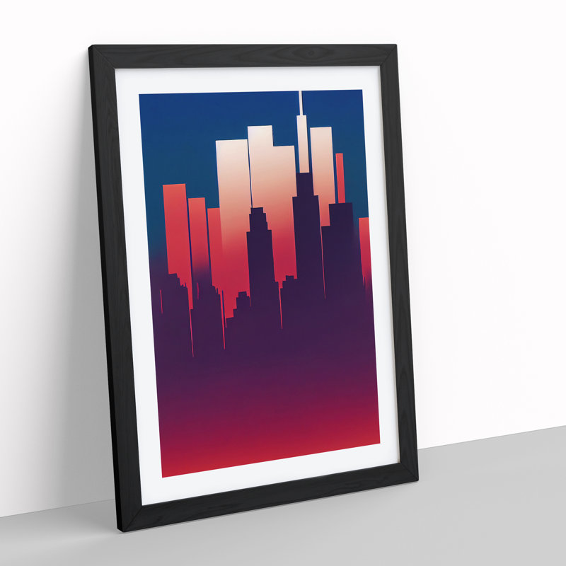 A Placid City Skyline - Print, Black Framed, 66cm H x 48cm W x 2cm D, White