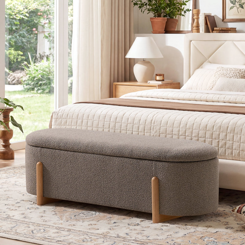 51.2"W Upholstered Boucle Flip Top Storage Bench, Brown