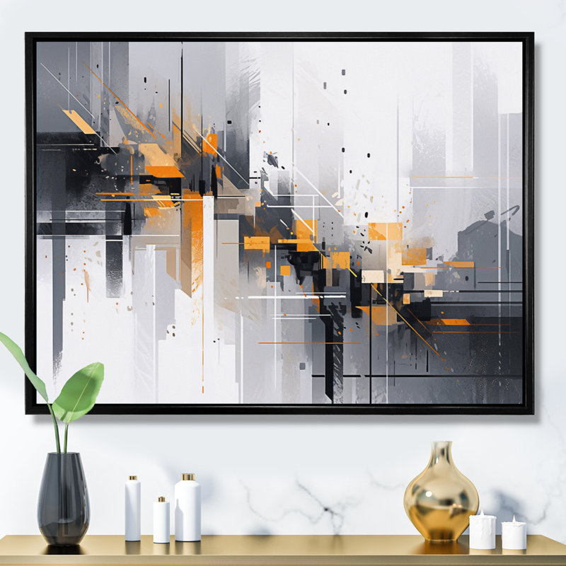 Impression sur toile encadrée orange orange et gris Sripes I, H 34 po x l 44 po x P 1,5 po, Cadre flottant noir
