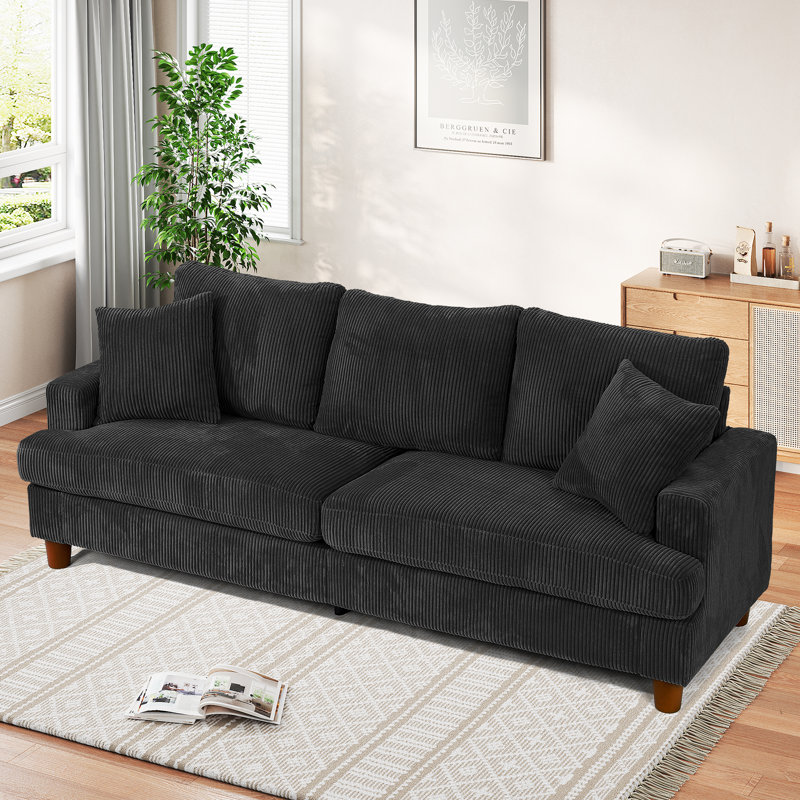 Alexeis 3 Seater Corduroy Sofa, Black