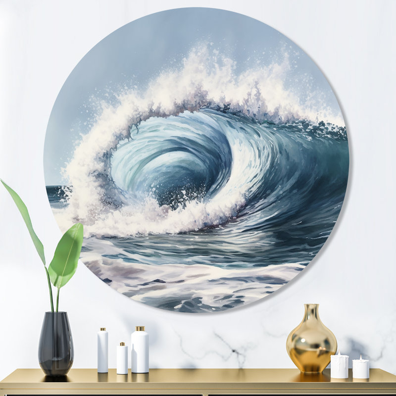Mouvement océanique vague IV - plage moderne, art mural en métal rond, H 36 po x l 36 po x P 1 po