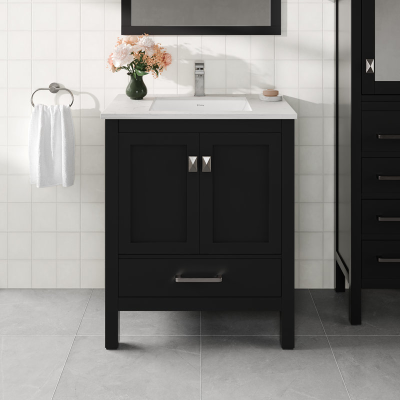 Meuble-lavabo en porcelaine encastrable l 30 po x P 18 po Eviva London, Espresso, Trou simple