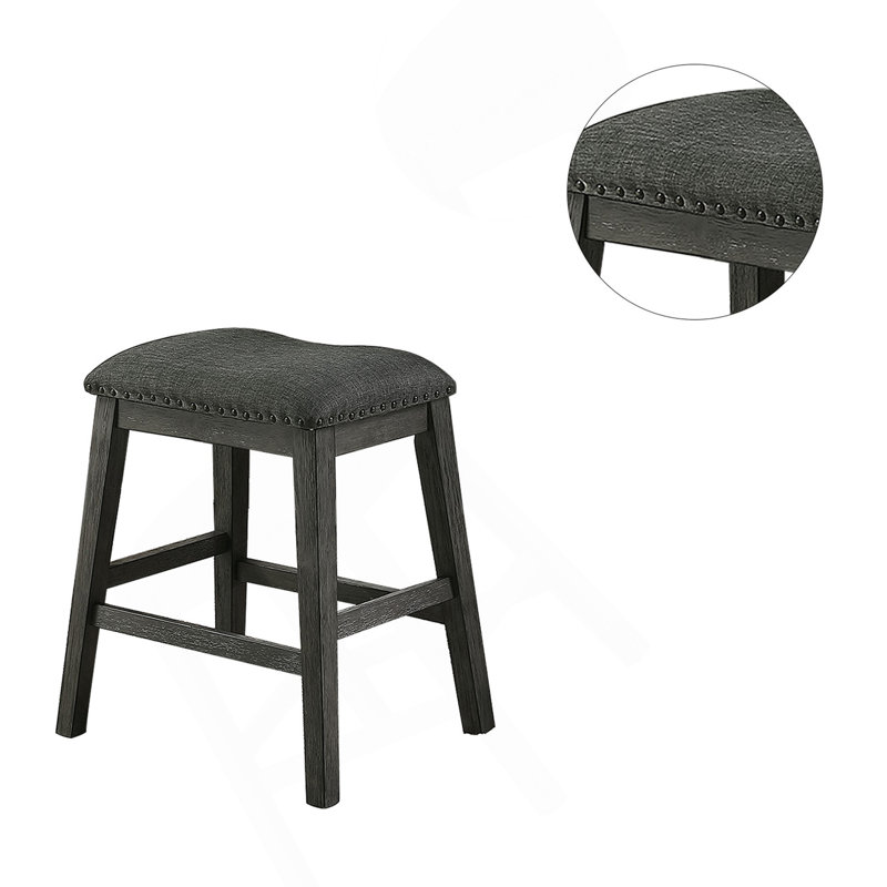 Tabouret de comptoir rembourré en tissu de lin, gris foncé (ensemble de 2)