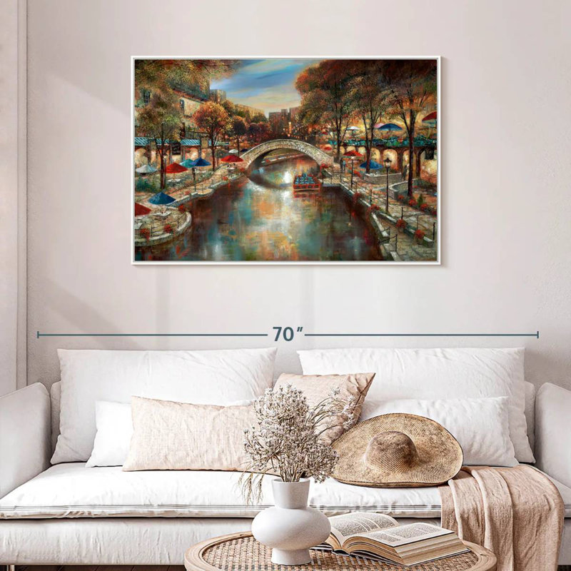 Soirée sur le canal, Cadre flottant blanc, 43 po x 29 po