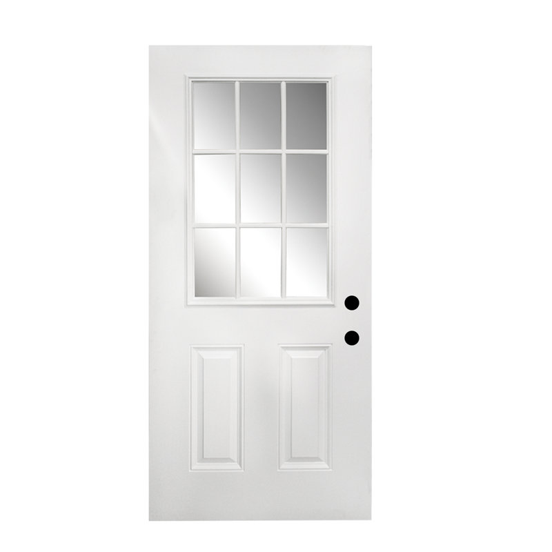 Japandi Style 9 Lite Glass Fiberglass Door Slab, Primed White Front Door for Entryway-Left