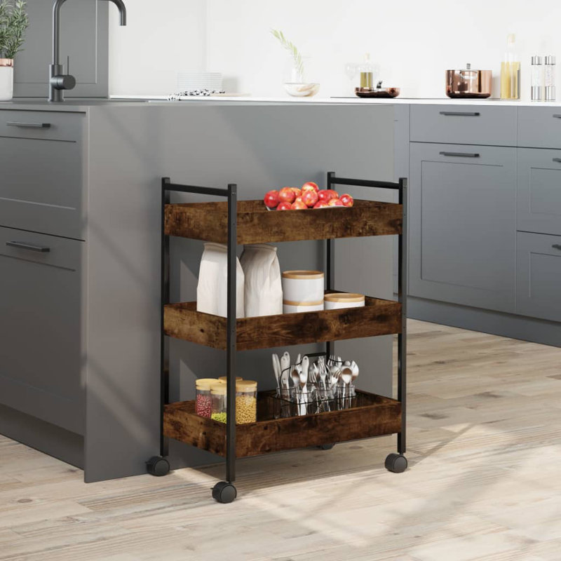 Watsonville Metal Bar Cart, Smoked Oak