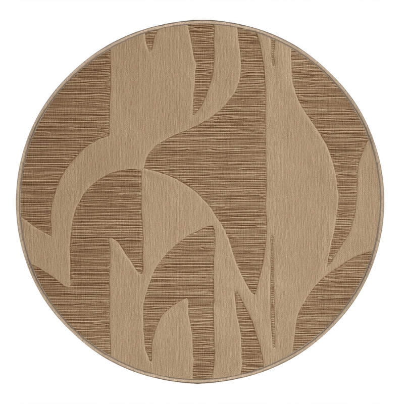 Machine Washable Abstract Brown Area Rug, Round 5'