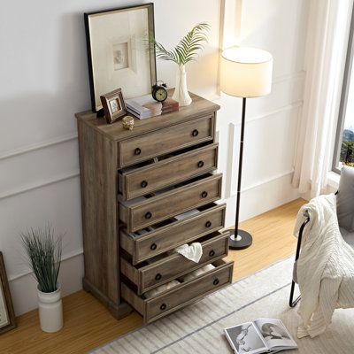 Commode de chambre à coucher avec 6 tiroirs - Grand rangement pour garde-robe, construction, gris délavé, tiroir de 29,11 po de long x 47,19 po de hauteur, intérieur spacieux, construction, délavé