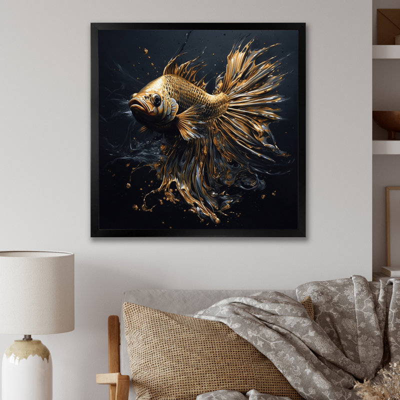 «Gold Fish in the Ocean I», impression sur toile, Cadre photo noir, H 16 po x l 16 po x P 1 po