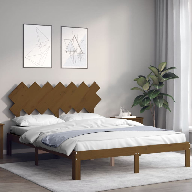 Bed Frame with Headboard, White, 140 x 190cm