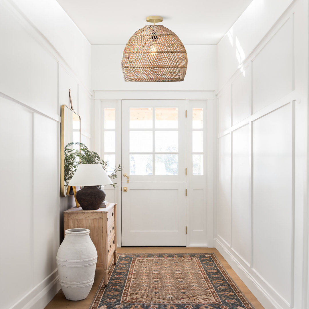 Chelvey 1 - Light Natural LED Pendant – 14'', 18", 24'' Plug-In or Hardwired Woven Dome Light Fixture with Easy-Swap Shade for Dining Room, Kitchen Island, or Entryway in Boho Coastal Style Bay Isle Home™