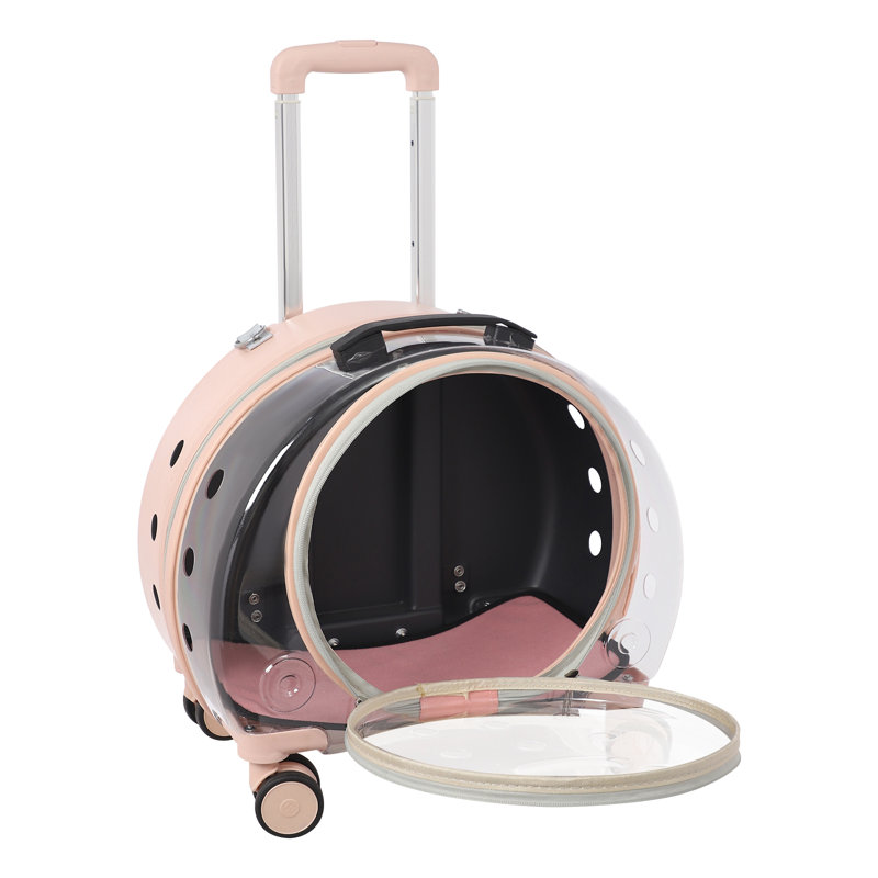 Sac de transport transparent pour animaux 15,7 po avec évents et poignée télescopique, capacité de 19 lb, Rose