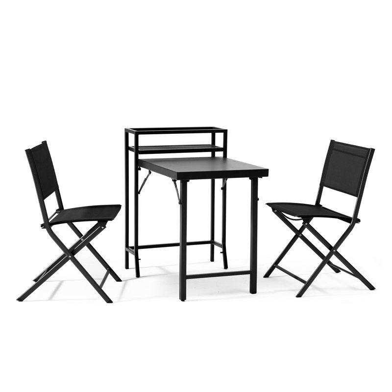 3-Piece Foldable Patio Bistro Set with Rust-Resistant Steel Frame, Black Outdoor Table and Chairs