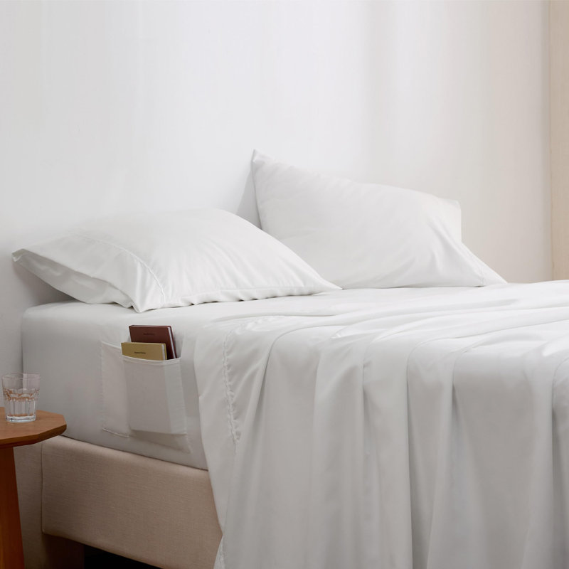 Ensemble de draps avec poche latérale, Ensemble de drap grand avec un drap-housse et deux, Blanc