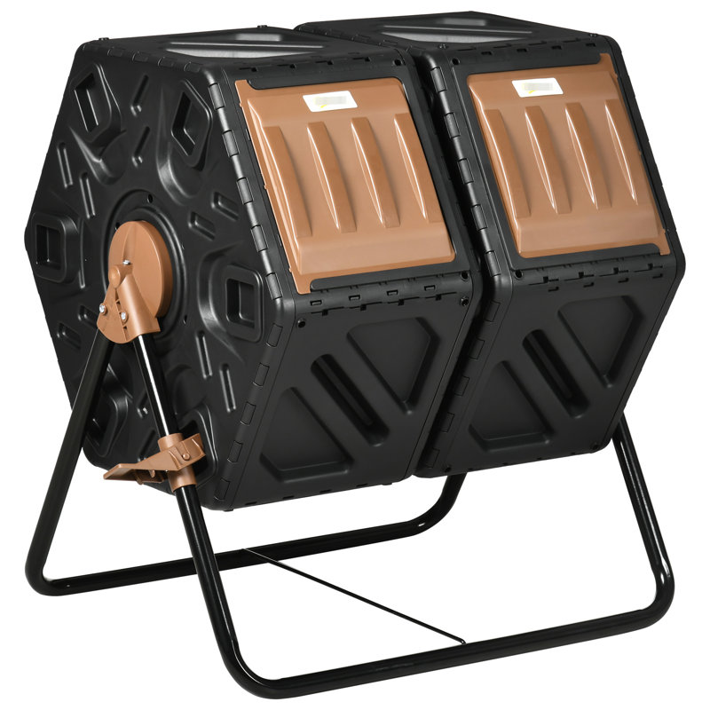 Compost Tumbler Bin 34.5 Gal - Dual Chamber Outdoor With Abundant Ventilation And Robust Steel Framework Chamber, Legs, 24 Holes, Rotate For Exquisite Yards