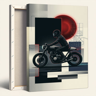 «Gallery Wrap», art mural sur toile pour le salon, la chambre à coucher, le bureau ou le vestibule - décoration murale décorative avec motocycliste
