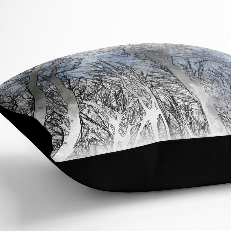 Beautiful Forest Sketch Square Throw Cushion, 55cm H x 55cm W x 20cm D, Black