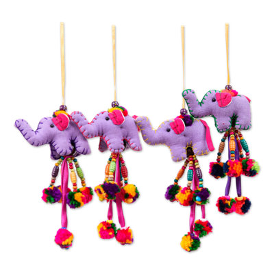 Ensemble de 4 décorations en mélange de coton faites à la main Novica