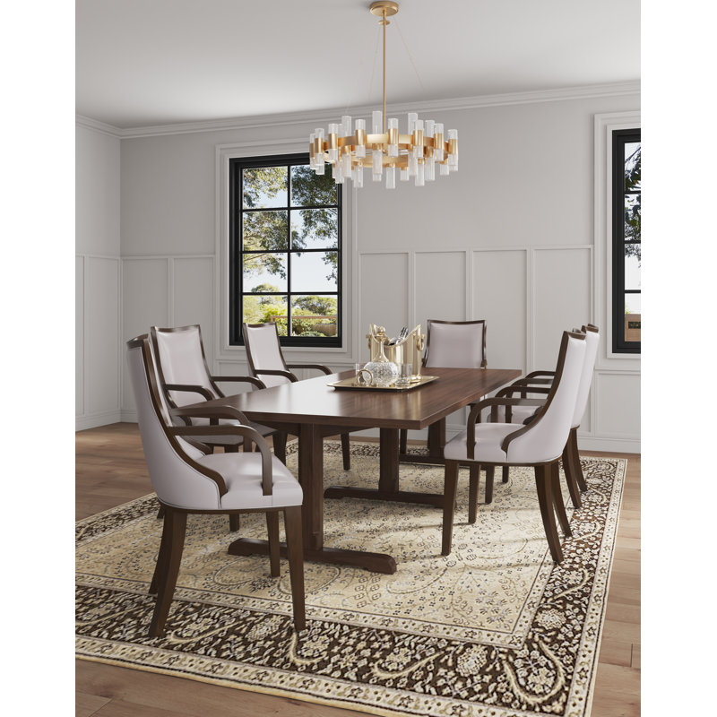 Grand Traditional Vegan Leather Upholstered Beech Wood Dining Chair Set in Light Gray